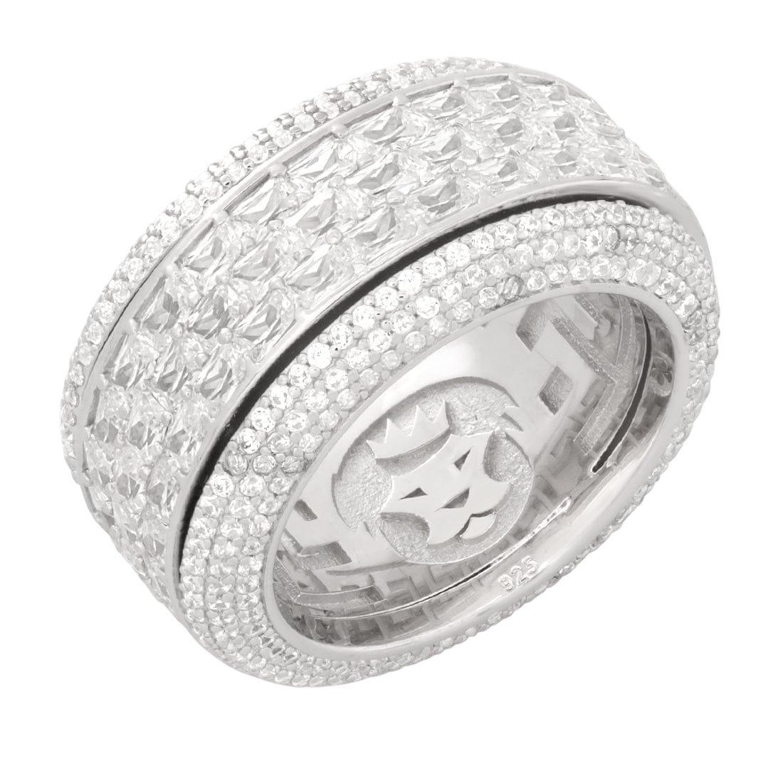 King Ice Triple-Row Icy Spinner Ring - White Gold - WHITE GOLD